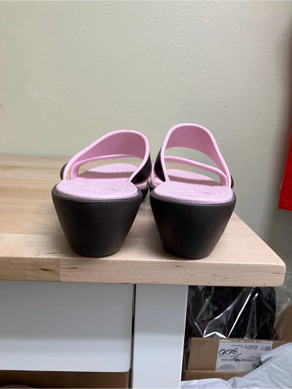 CROCS Two-Strap Slide Sandals in Light Pink and Dark Brown